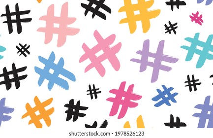 Hashtag symbols seamless repeating pattern texture background design for fashion graphics, textile fabrics, prints, wallpapers etc