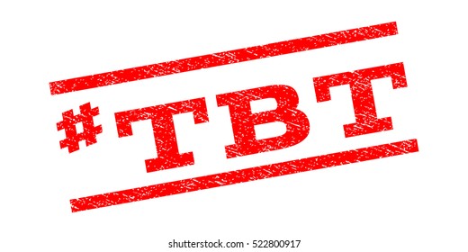 Hashtag Tbt watermark stamp. Text tag between parallel lines with grunge design style. Rubber seal stamp with dust texture. Vector red color ink imprint on a white background.