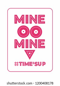 Hashtag Time's up – minimalist isolated icon in pink. feminist protest movement campaigning logo. Icon minimalist for feminist poster, postcard, flyer. Slogan #Timesup isolated logo feminist protest.