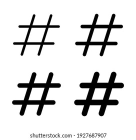 Hashtag vector icon. Hash tag symbol. Social media communication logo sign. Web application and interface button. Black silhouette image.