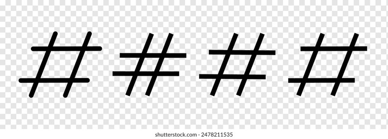 Hashtag vector icon. Hash tag symbol. Social media communication logo sign. Web application and interface button. Black silhouette image. Hashtag icon set. Eps 10.