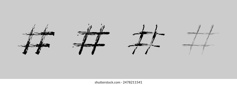 Hashtag vector icon. Hash tag symbol. Social media communication logo sign. Web application and interface button. Black silhouette image. Hashtag icon set. Eps 10.