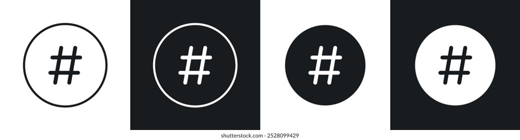 Hashtag vector icon set in black and white