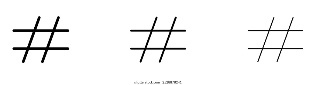 Hashtag vector icon set in black and blue colors.