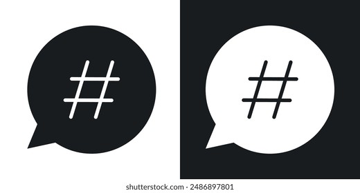 Hashtag vector icon set in solid black and white color