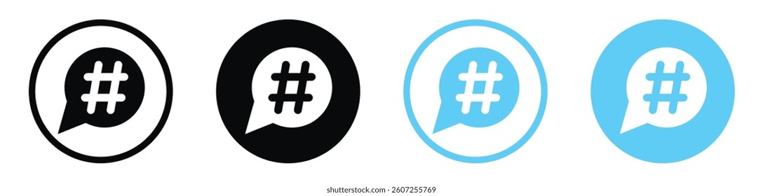 Hashtag vector icons in black and blue colors