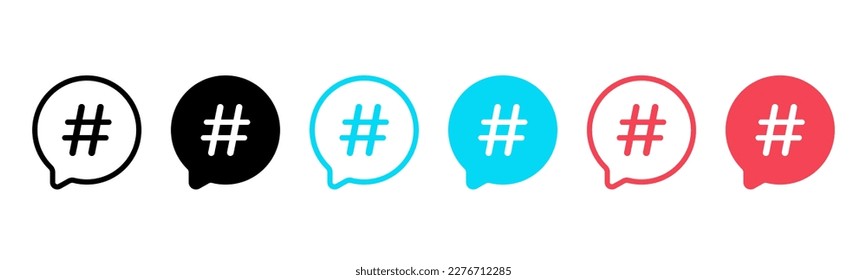 Hashtag vector icons set on white background. Social media concept. Social media tags. Hashtag symbol. Vector illustration.