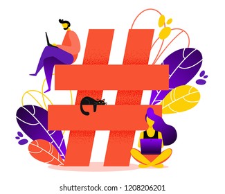 Hashtag vector illustration. Concept of hashtag for social media marketing advertising, blogging, media planning, promotion in social network in flat style