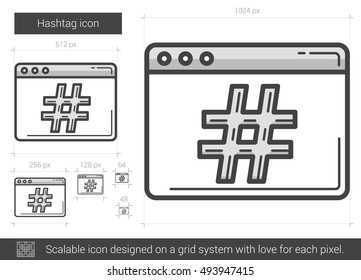 Hashtag vector line icon isolated on white background. Hashtag line icon for infographic, website or app. Scalable icon designed on a grid system.