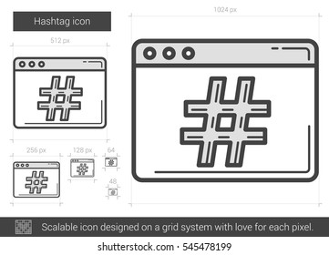 Hashtag vector line icon isolated on white background. Hashtag line icon for infographic, website or app. Scalable icon designed on a grid system.