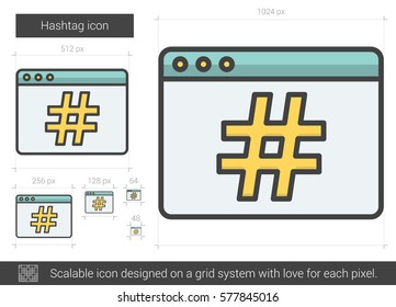Hashtag vector line icon isolated on white background. Hashtag line icon for infographic, website or app. Scalable icon designed on a grid system.