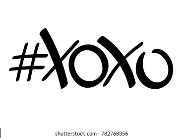 Hashtag XOXO, hugs and kisses, isolated calligraphy lettering, words design template, vector illustration