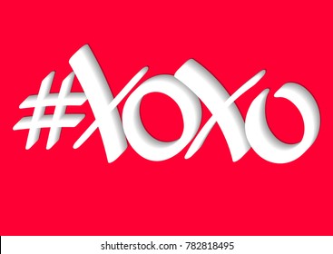 Hashtag XOXO, hugs and kisses, words design template, Valentines Day, vector illustration