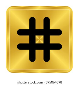 hashtags - black vector icon;  gold button