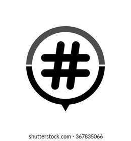 Hashtags - black vector icon; map pointer;  message bubble