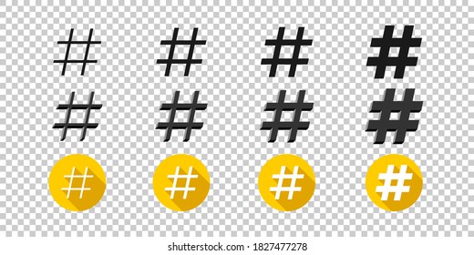 Hashtags icons. Flat style icons hashtag on transparent background. Icons for web. Vector illustration