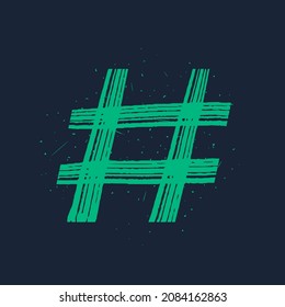 Hashtags, vector green tag icons on white background. Hand Drawn vector illustration.