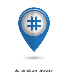hashtags - vector icon;  blue map pointer