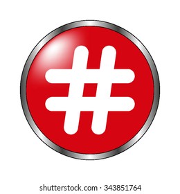 Hashtags - vector icon on the  red button