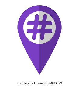 Hashtags - vector icon;  violet map pointer