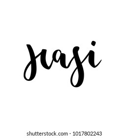 Hasi, Easter rabbit German text lettering calligraphy. Frohe Ostern. Vector font on white background. Great for greeting card, poster, label, sticker. Brush ink modern handlettering.