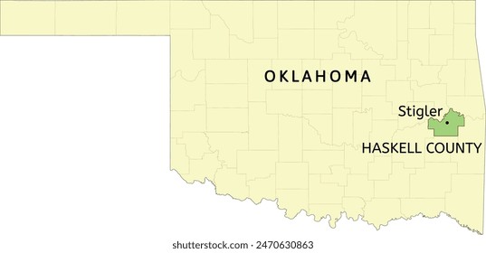 Haskell County and city of Stigler location on Oklahoma state map