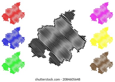 Hassan district (Karnataka State, Republic of India, Mysore division) map vector illustration, scribble sketch Hassan map