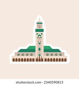 Hassan-II-Moschee. Vektorgrafik. Historische Wahrzeichen und Sehenswürdigkeiten des islamischen Marokkos. Vektorgrafik. Farbiges Element gesetzt.