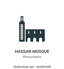 Hassan mosque glyph icon vector on white background. Flat vector hassan mosque icon symbol sign from modern monuments collection for mobile concept and web apps design.