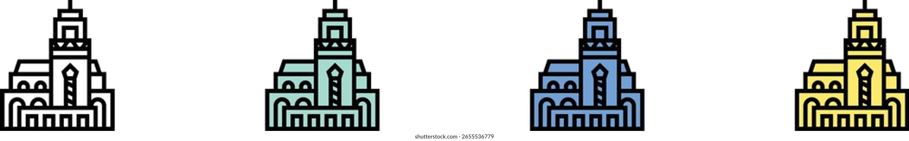 hassan mosque icon. Outline, Green, Blue and Yellow Style Design Isolated On White Background