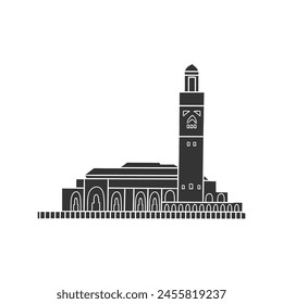 Icono de la Mezquita Hassan Ilustración de silueta. Casablanca Vector Gráfico Pictograma Clip Arte. Doodle Sketch Signo Negro.