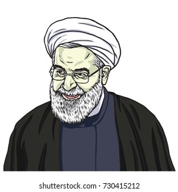 Hassan Rouhani Vector Portrait Drawing Cartoon Caricature Illustration. October 9, 2017