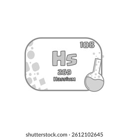 Hassium element icon. Number one hundred eight. Vector Hs symbol. Periodic table square.