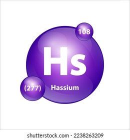 Hassium (Hs) icon structure  chemical element round shape circle purple. 3D Illustration vector. Chemical element of periodic table Sign with atomic number. Study in science for education. 