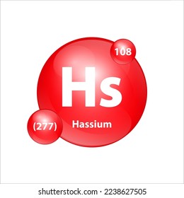 Hassium (Hs) icon structure chemical element round shape circle red easily.  Chemical element of periodic table Sign with atomic number. Study in science for education. 3D Illustration vector.