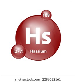 Hassium (Hs) Icon structure chemical element round shape circle brown easily. 3D Illustration vector. Chemical element of periodic table Sign with atomic number. Study in science for education. 