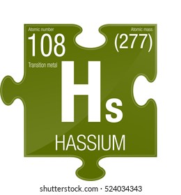 Hassium symbol. Element number 108 of the Periodic Table of the Elements - Chemistry - Puzzle piece with green background