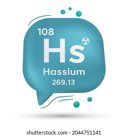 Hassium symbol. Speech bubble, poster and sticker concept. 3d speech bubble