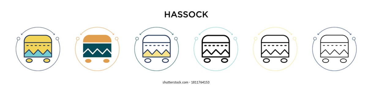 Hassock Icon in gefüllt, dünne Linie, Umriss und Strich Stil. Vektorgrafik von zwei farbigen und schwarzen Hassock-Vektorgrafiken-Designs kann für mobile, iPhone-, web-basierte
