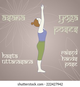 Hasta uttanasana. Raised hands pose. Asana. Yoga poses.