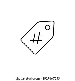 Hastag label icon in flat black line style, isolated on white background 