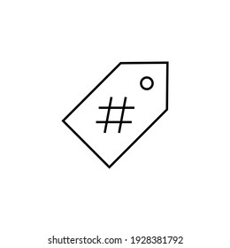 Hastag label icon in flat black line style, isolated on white background 