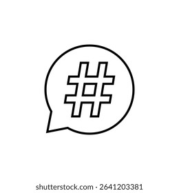 Hastag on speech bubble icon in line style. Keyword sign symbol