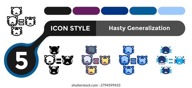 Hasty Generalization icon for illustrating overgeneralization recognition systems, evidence insufficiency awareness, and reasoning quality concepts. Line, Filled, Color, Dualtone style.