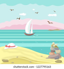 hat against a seascape