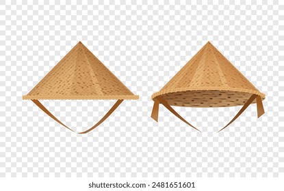 Hat bamboo. Hat farmer asian straw cap Traditional vietnamese. Flat Vector