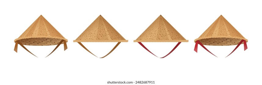 Hat bamboo. Hat farmer asian straw cap Traditional vietnamese. Flat Vector