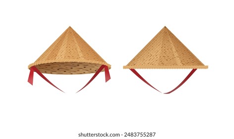 Hat bamboo. Hat farmer asian straw cap Traditional vietnamese. Flat Vector