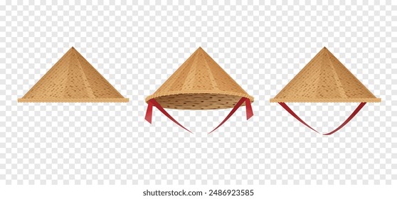 Hat bamboo. Hat farmer asian straw cap Traditional vietnamese. Flat Vector