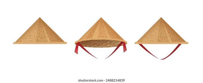 Hat bamboo. Hat farmer asian straw cap Traditional vietnamese. Flat Vector